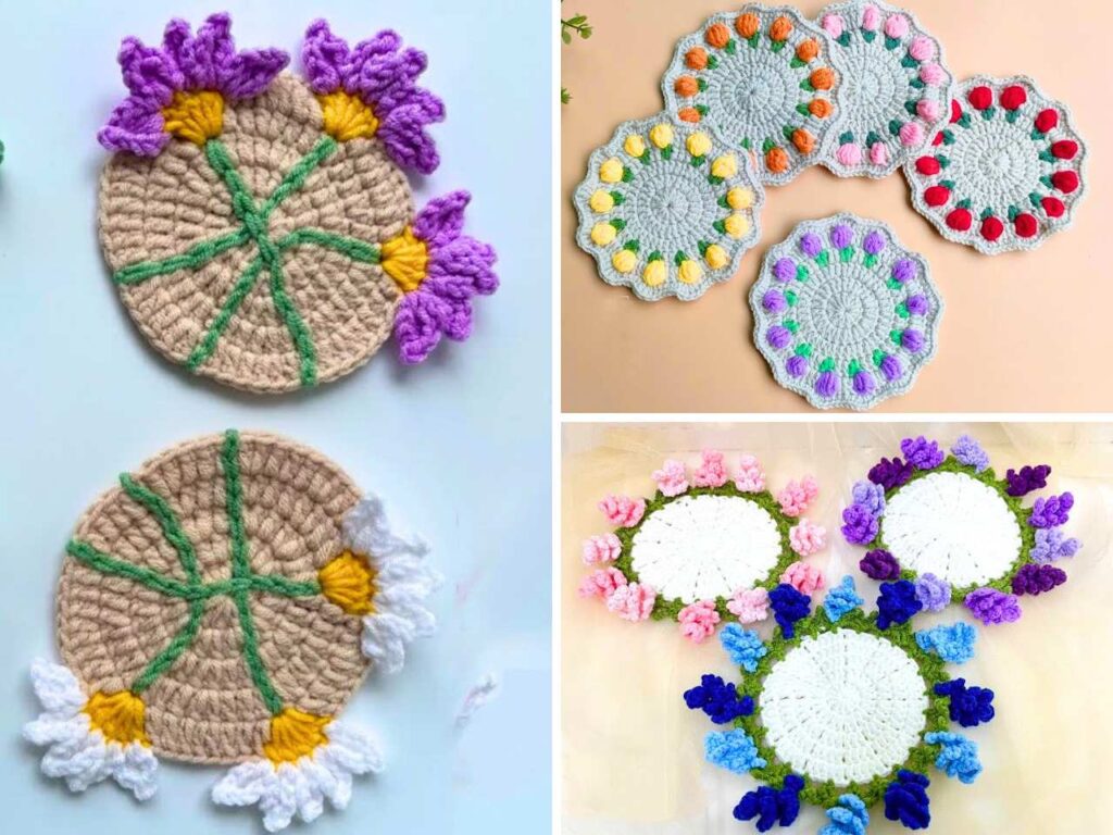 The Elegant 3D Crochet Flower Coasters for Spring