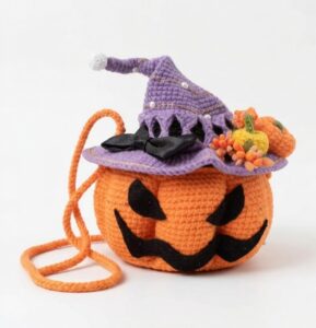 How to Crochet Halloween Pumpkin Candy Basket with Witch Hat & Pumpkin