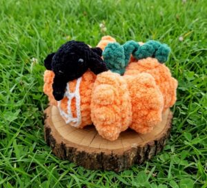 Free Crochet Halloween Pumpkin Décor Plushie with a Spider & Cobweb
