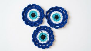 How to Crochet Evil Eye Coasters with Shell Edging for Halloween