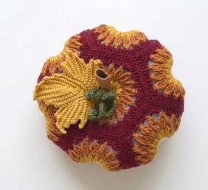 How to Crochet A Fall Pumpkin Out of Fallburst Motifs with a Maple Leaf