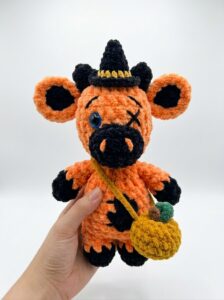 Tester Pattern: How to Crochet Spooky Cow with Pumpkin Bag Plushie
