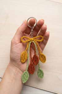 How to Crochet Knotted Bow and Earthy Red, Green and Orange Leaves Charm