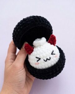 How to Crochet Spooky Dumpling with Red Horns Plushie Variation