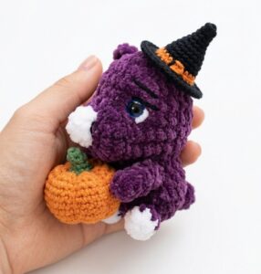 How to Crochet Witch Rhinoceros Holding a Pumpkin Amigurumi Plush