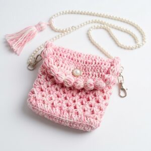 How to Crochet Double-Strand Star Pink & White Pouch with Pearl Handle