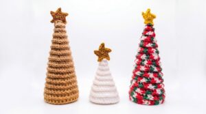Featuring: Crochet 5-in-1 Ribbed Standing & Shimmering Christams Tree Decorations