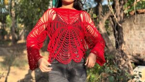 How to Crochet Spiderweb Halloween Top with Long Sleeves