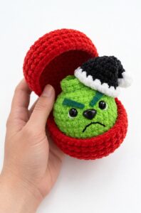 Tester Pattern: To Crochet A Plush Green Christams Character Food in Basket Plush