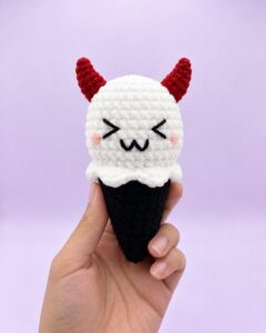 Pattern Tester: To Crochet Red-Horned Meow Ghost Treat Cone Plushie for Gifting