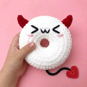 Pattern Tester: How to Crochet Red Horn Ghost Ring Donut Pluhsie for Gifting