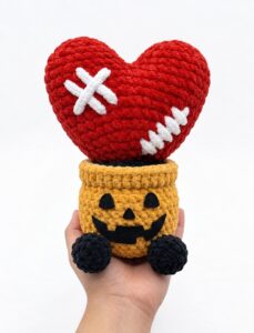 Tester Pattern: How to Crochet A Spooky Face Potted Heart Buddy Plushie