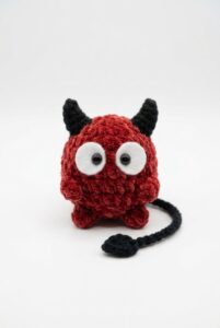 Tester Pattern: How to Crochet Red Spooky Buddy Plushie with Black Horns