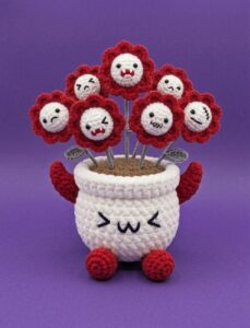 Tester Call: How to Crochet A Spooky Flowers Red Horns Potted Buddy Plushie for Halloween