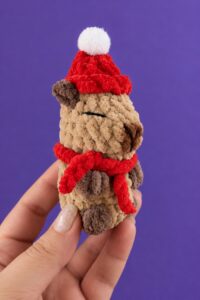 How to Crochet Miniature No-Sew Mr. Capy in Santa Hat Plushie Christmas Gift