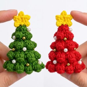 How to Crochet A Tiered Miniature Tree Decorated with Golden & White Pearls