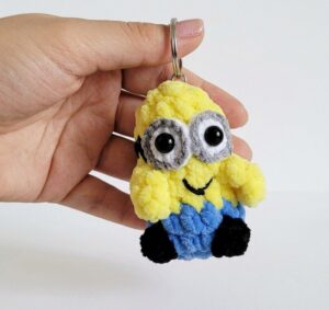 Featuring: Crochet Goggle-Wearing Yellow, Blue and Black Buddy Character Plushie for Gifting