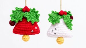 How to Crochet Holly Leaf, Berry & Stuffed Bell Ornament for Christmas