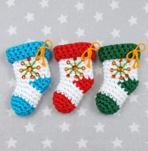 How to Crochet White & Blue Bead Decorated Mini Boot Ornament for Christmas