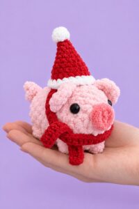 Tester Call: How to Crochet Festive No-Sew Pig Plushie with Coild Tail in Hat & Scarf