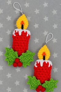 How to Crochet Ornament Stuffed Candle Amigurumi with Holly Leaves & Berries
