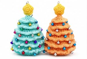 How to Crochet Tiered Pink and Blue Christmas Tree with Amigurumi Star Decoration