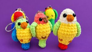 Featuring: How to Crochet Yellow, Green, White and Red Parrot Bird Plushie & Keychain