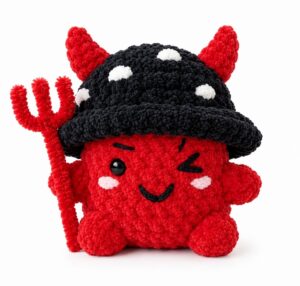 Tester Pattern: How to Crochet Amigurumi Spooky Red & Black Mushroom Plushie