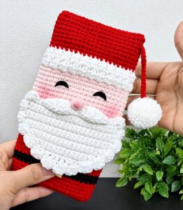 How to Crochet Christmas Gift Smiling Santa Mobile Phone Pouch and Gift Bag