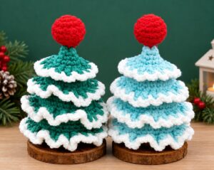 How to Crochet Red Bell Topped Snowy Christmas Tree Table Decoration for All